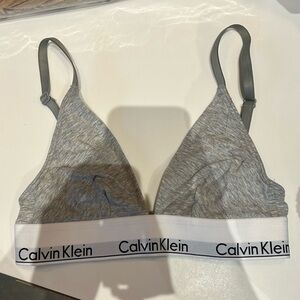 Calvin Klein Heather Gray Logo Triangle Bralette with White Band